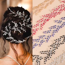 Noiva casamento cristal cabelo videira prata azul rosa vermelho pérola peça acessórios de noiva bandana jóias para mulheres e meninas