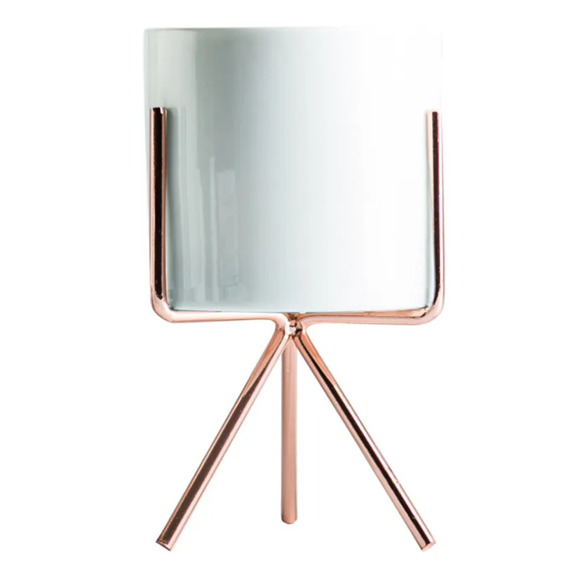 Nordic Ceramic Flower Pot Succulents Planter Iron Frame Plant Holder Green Plant Flower Pot Desk Office Decoration Ornament - Цвет: Rose Gold M