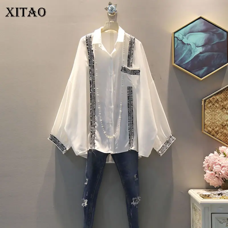 XITAO Лоскутная простая блузка с кисточкой и карманом женская одежда 2019 модная