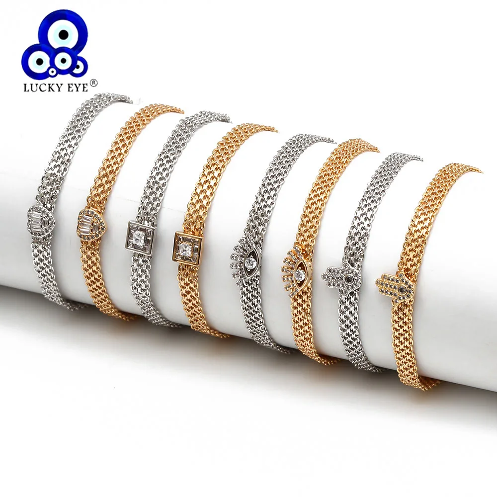 Lucky Eye Fatima Hamsa Hand Heart Evil Bracelet Gold Silver Color Chain Adjustable for Women Girls Jewelry BD197 | Украшения и