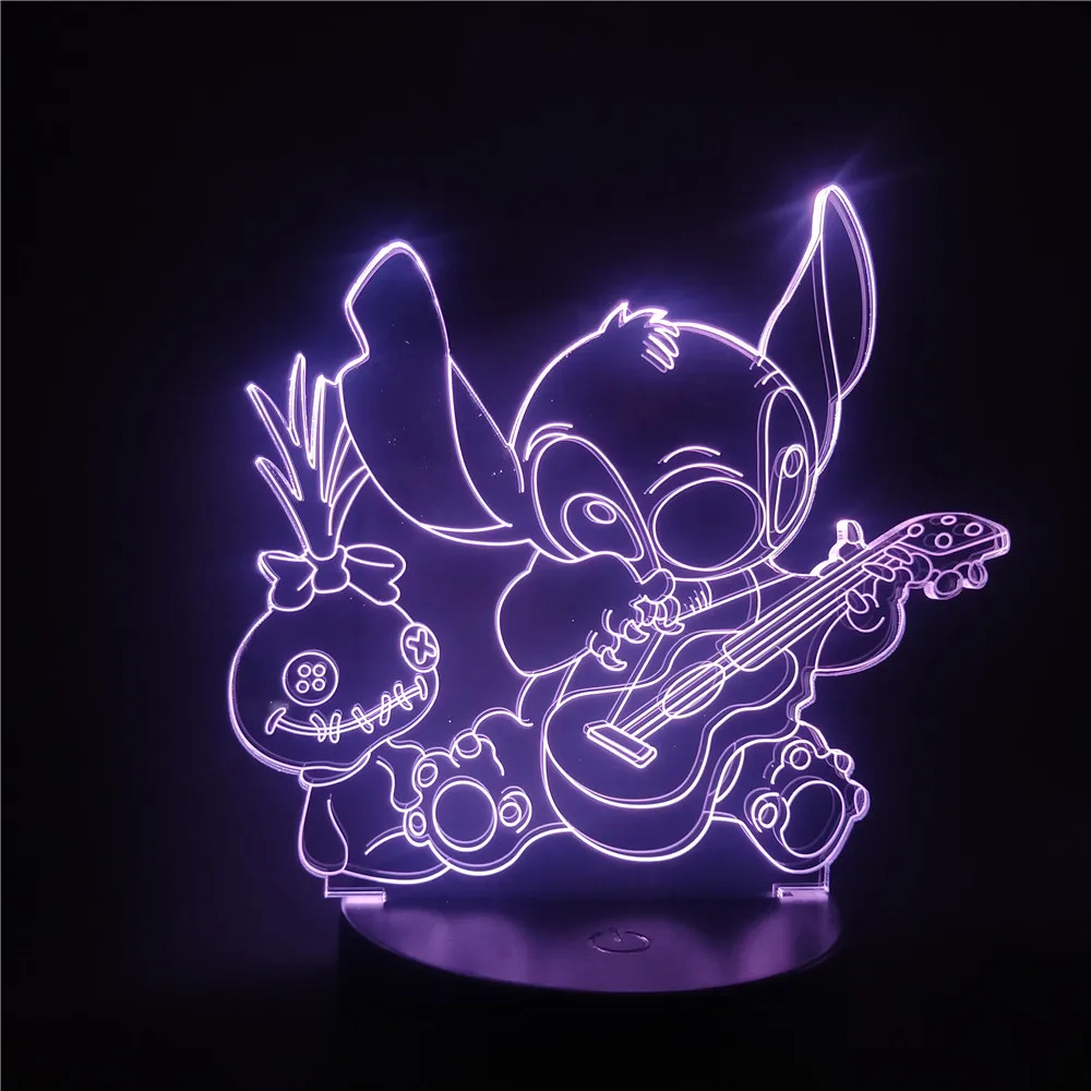 Disney Figure Lilo & Stitch Cartoon LED Night Light for Children Bedroom Decoration Visual LED 3d Light  Table Lamp Xmas Gifts
