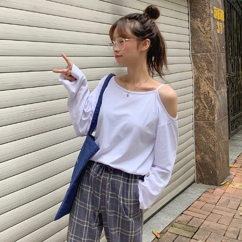 Белый Повседневные Длинные асимметричные Весна и Осень Harajuku стиль белые свободные женские кофты Женская одежда тренд темпераментные пуловеры - Цвет: Белый