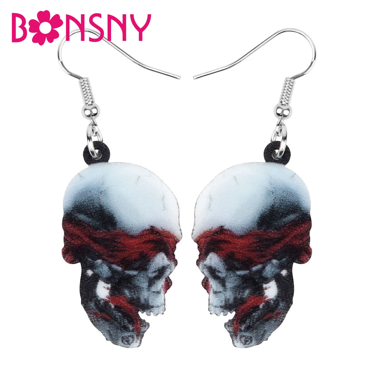 

Bonsny Acrylic Halloween Horror Skull Skeleton Head Earrings Drop Dangle Festival Jewelry Women Girls Teen Party Decoration Gift