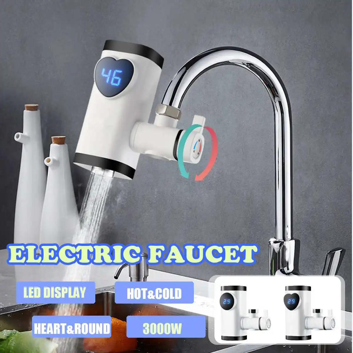 

3000W Temperature Display Instant Hot Water Tap Tankless Electric Faucet Kitchen Instant Hot Faucet Water Heater Water Heating