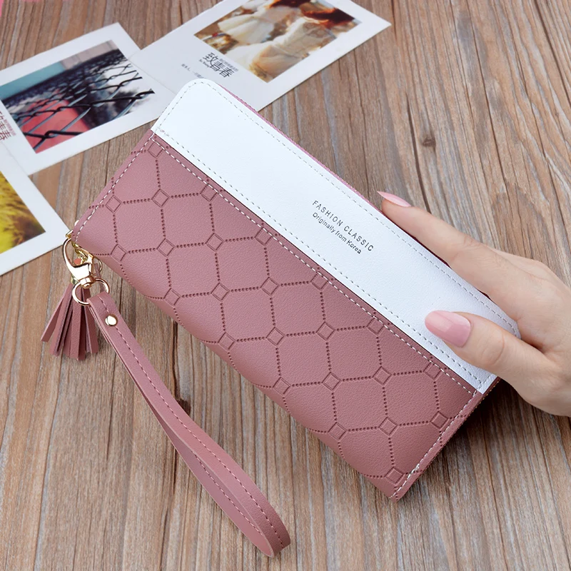 Роскошные Длинные кошельки из искусственной кожи, женские длинные кошельки на молнии, Дизайнерские клатчи с кисточками, женские кошельки для денег, кредитный держатель для карт - Цвет: Dark Pink