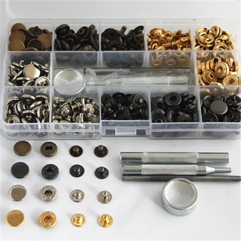 

Snap Fasteners Kit 4 Colors Double Cap Press Studs Rivet Buttons Fixing Tools for Leather Coat Down Jacket Bags Belt Sewing Tool