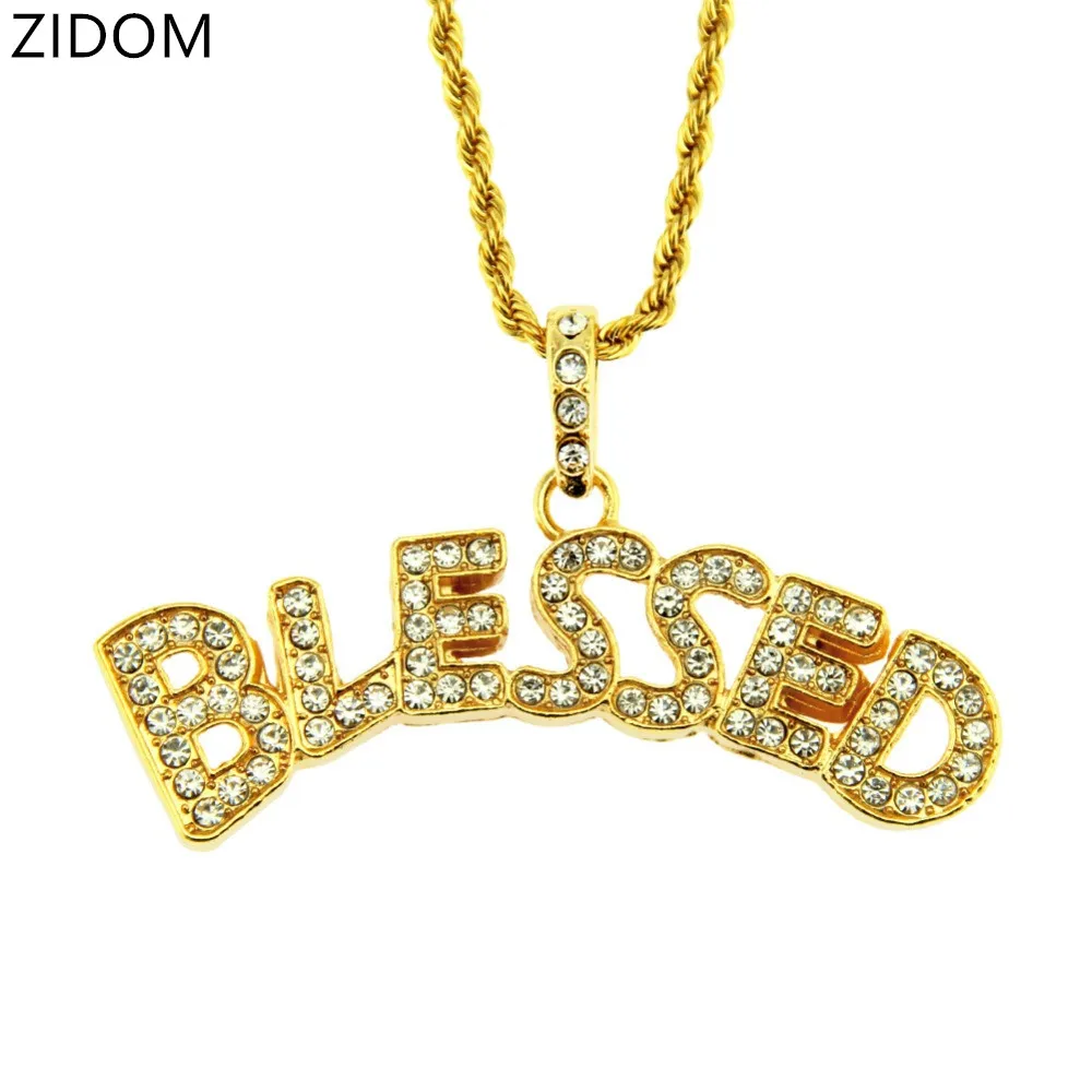 Мужские ожерелья с подвеской в стиле хип хоп со Льдом bling BLESSED модные трендовые