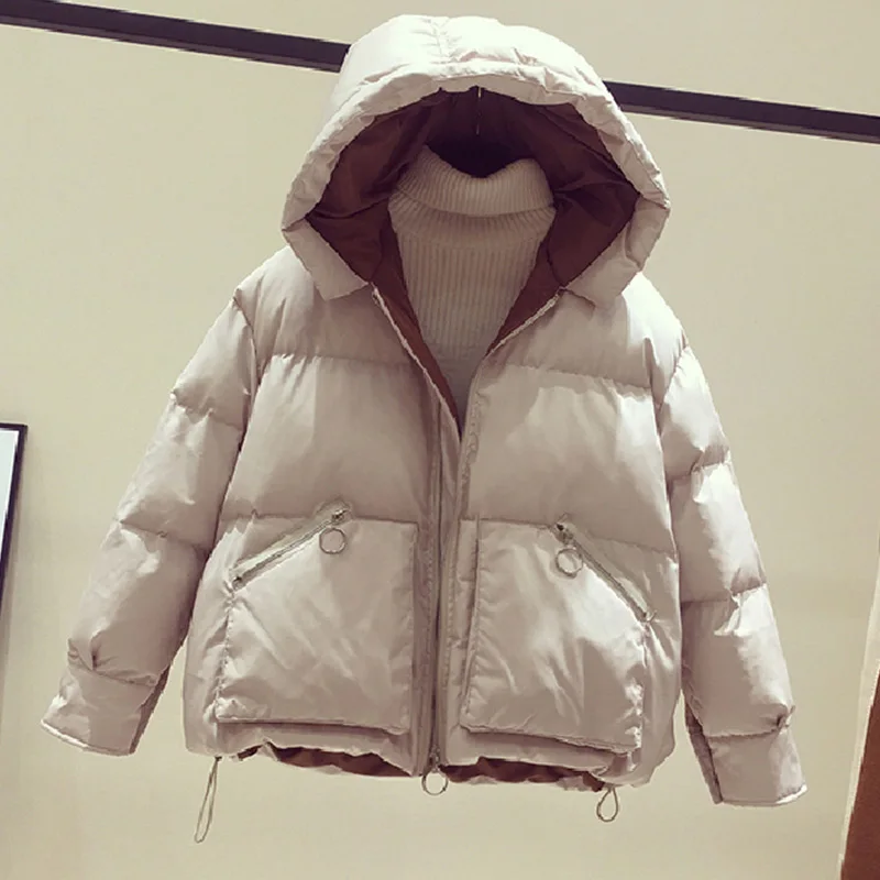 Зимняя хлопковая стеганая Одежда Женская Корейская версия свободный большой размер пуховик утепленная куртка с капюшоном для колледжа