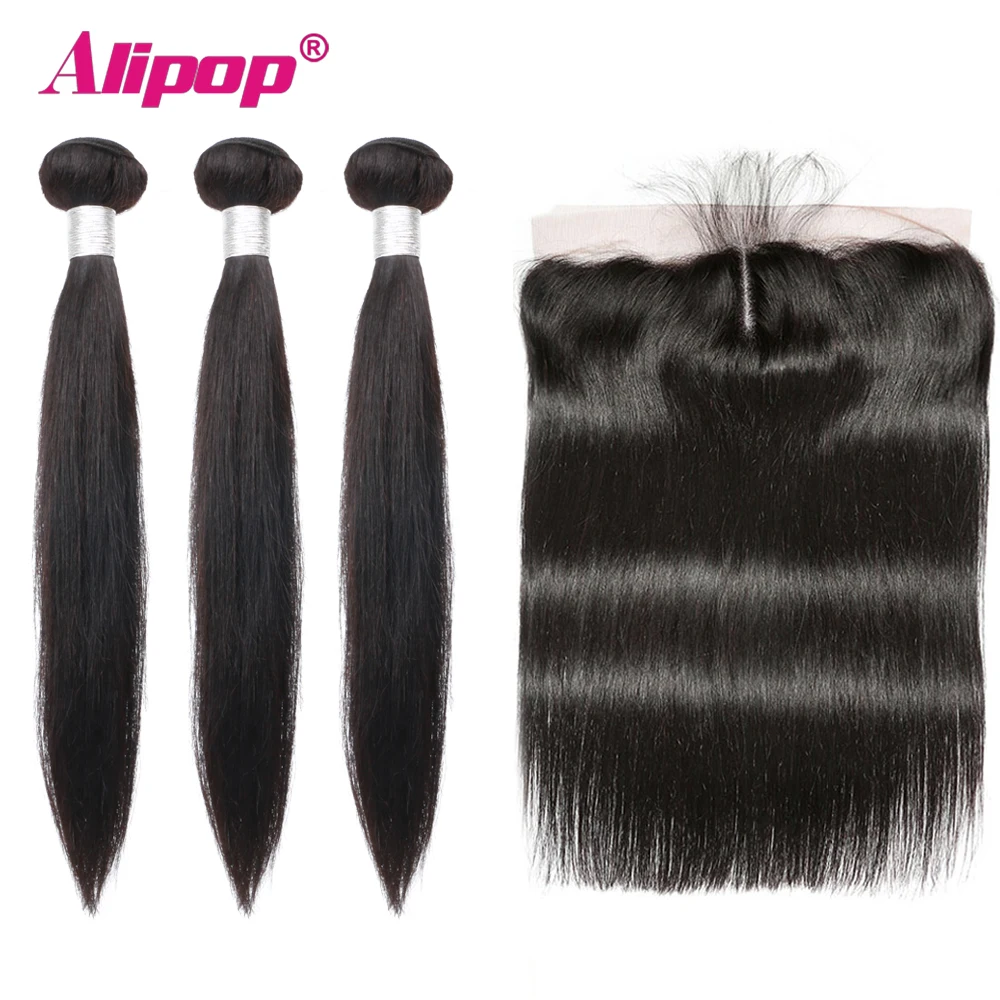 

Alipop Straight Hair Weaves Human Hair With Closures 13x4 Frontal With Bundles Indian Remy Hair 3 Bundles With Frontal 10-28Inch