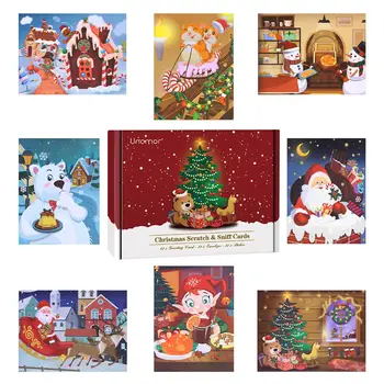 

UNOMOR 32PCS Christmas Scratch and Sniff Cards with 32PCS Envelopes 32PCS Stickers Scented Christmas Greeting Cards Value Pack