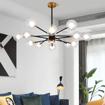 

Lustre Led Glass Design Lamp Black Chandelier Light Fixtures Modern Living Room Bedroom kitchen Decor Home Lighting Iron G9