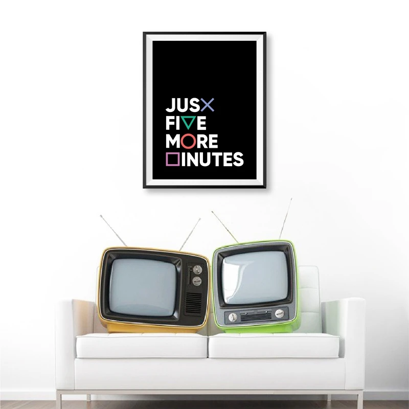 Gamer-Gaming-Geek-Wall-Art-Poster-Canvas-Painting-Playstation-Buttons-Just-Five-More-Minutes-Game-Pad (1)