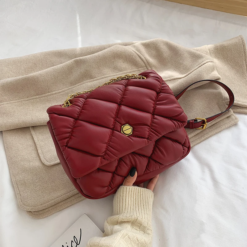 WineRed TOYOOSKY, новинка, женская сумка, с перьями, с клапаном, сумки, новые, зимние, космические, сумки через плечо, вниз, с хлопковой подкладкой, сумка, тоут, женская сумка-мессенджер - Цвет: WineRed