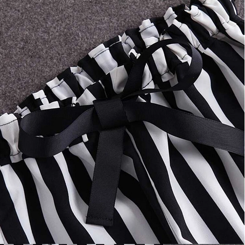 Женский летний костюм белый топ с принтом + брюки в полоску 2 шт./компл. модная