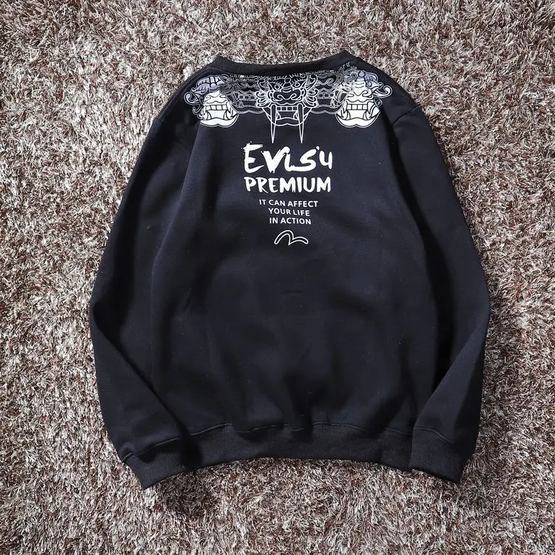 Аутентичный Evisu зимний мужской Повседневный свитер теплый дышащий модный хлопок плюс бархат с длинными рукавами Мужская Женская одежда для влюбленных - Цвет: 121