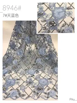 

Latest Nigerian Laces 2020 3D Blue Rose Flower Lace With Sequins High Quality African Wedding Lace Fabric Embdroidry Lace