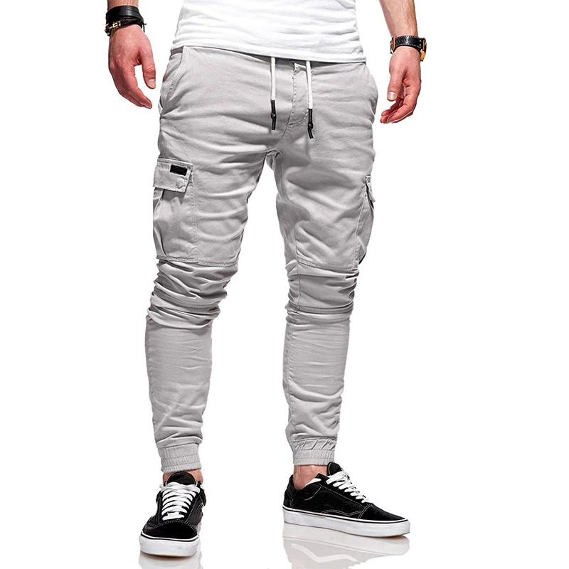 off-white Мужские модные спортивные штаны с завязками на лодыжке, мужские повседневные шаровары с карманами и завязками - Цвет: off-white