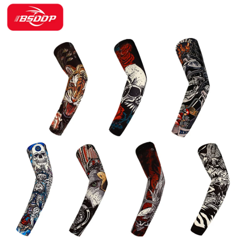 Ice Silk Breathable UV Sunscreen Sleeves Cycling Arm Tattoo Printed Summer Outdoor Men Female Protect Gear | Автомобили и