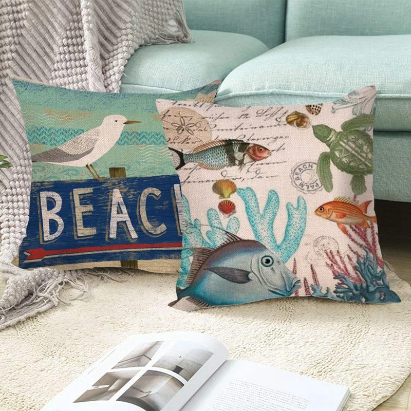 

Marine Organism Pillow Case Octopus Conch Pattern Cotton Linen Pillowcase for Sofa Bed Cushion Cover Home Decor 45*45cm