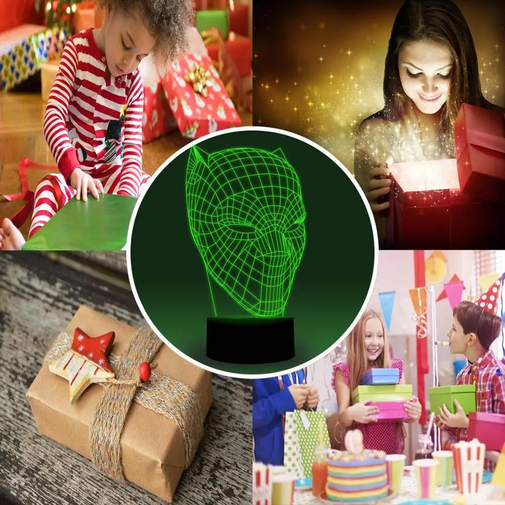 NiteApps 3D черные Пантеры шлем светодиодный ночник настольная лампа иллюзия Лампа подарок на день рождения приложение/сенсорное управление