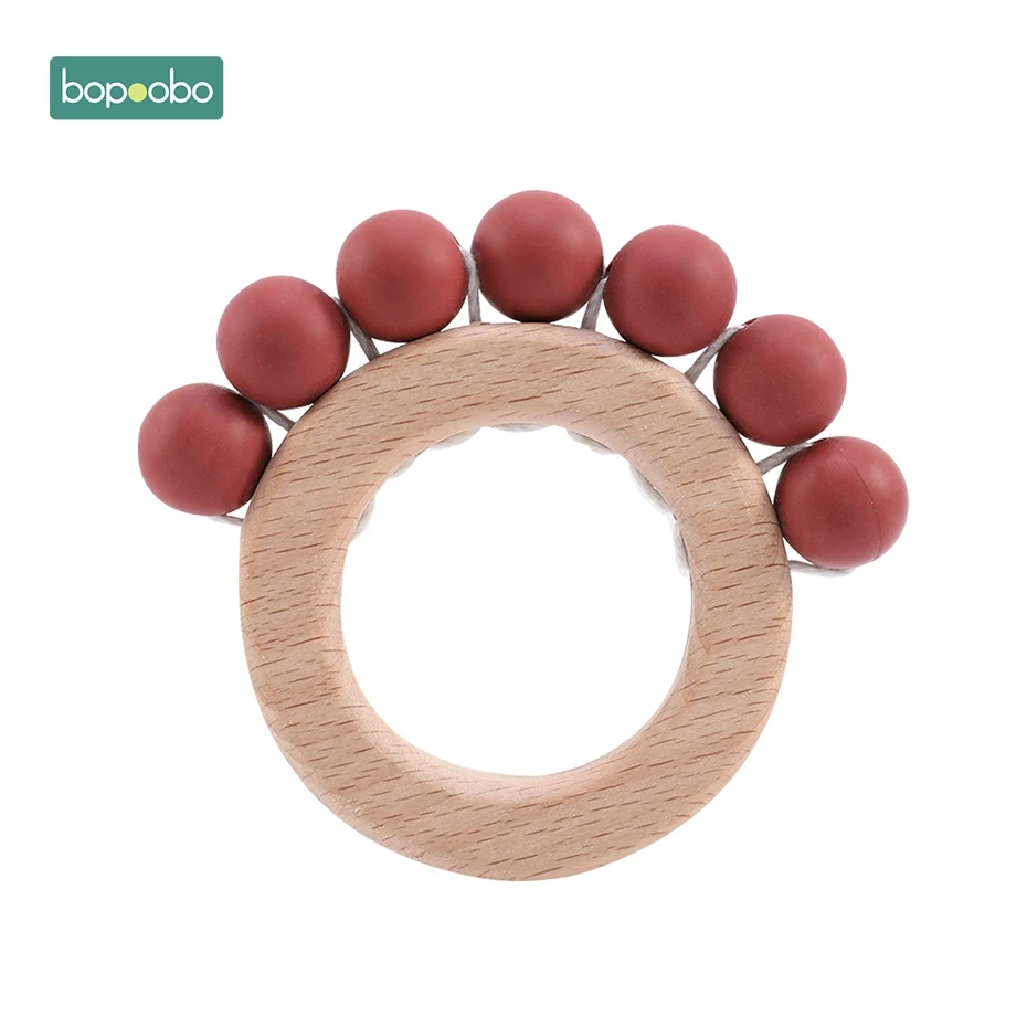 Red Brown Rattle Bopoobo 1 шт. детские игрушки из бука, деревянная погремушка для прорезывания зубов, деревянное кольцо, можно жевать бусины для игры в тренажерный зал, без БФА, Монтессори, детские игрушки-погремушки - Цвет: Red Brown Rattle