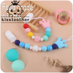 Kissteether New Baby Products Crown Pacifiers To Soothe The Baby Silicone Crown Beads Bite Pacifier Chain Anti-Dropping Set Toy