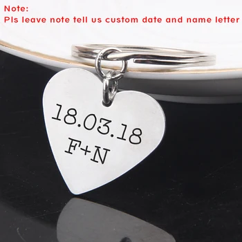 

Custom Engraved Name Initial Letters And Date For Couples Boyfriend Valentine Gifts Keychain Fashion Jewelry Men Women Keyring