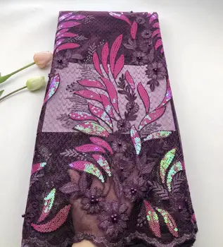 

African french lace with sequins beads african tulle lace high quality 5yards nigerian lace fabrics for wedding dress HS228