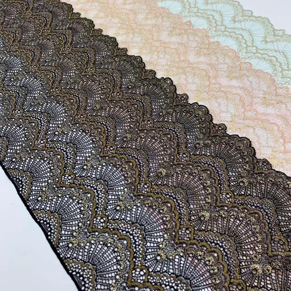

3y/lot Width 22.50cm Elastic Stretch Lace Trims Shimmer Skirt Hem For Clothing Accessories Dress Sewing Applique Costume Foil Lace Fabrics