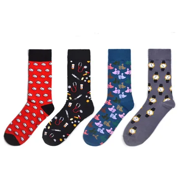 

New Casual Combed Cotton Men's Socks Tend Harajuku Street Hip Hop Funny Socks Colorful Astronaut Rocket Pattern Fashion Socks