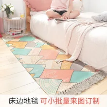 Ins японский хлопок ручной тканный ковер кровать охрана окружающей среды Бытовая Спальня комната длинные кисточки нескользящий мат
