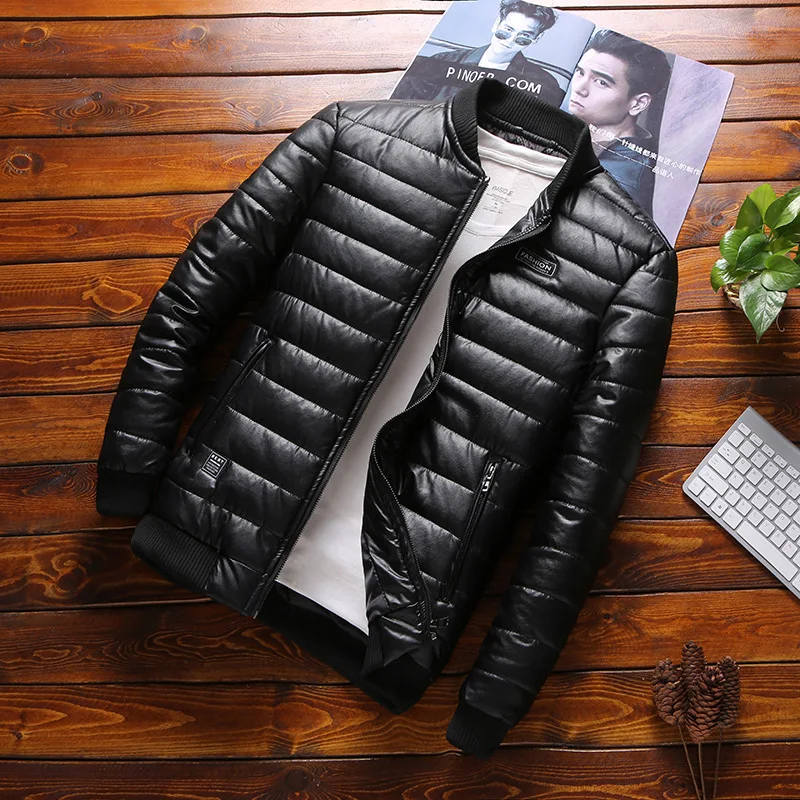 Black Tcyeek Plus Size 8XL Winter Leather Jacket Men Clothes Thick Warm Parka Hombre Streetwear Pu Leather Outwear Hiver SH1801 - Цвет: Black
