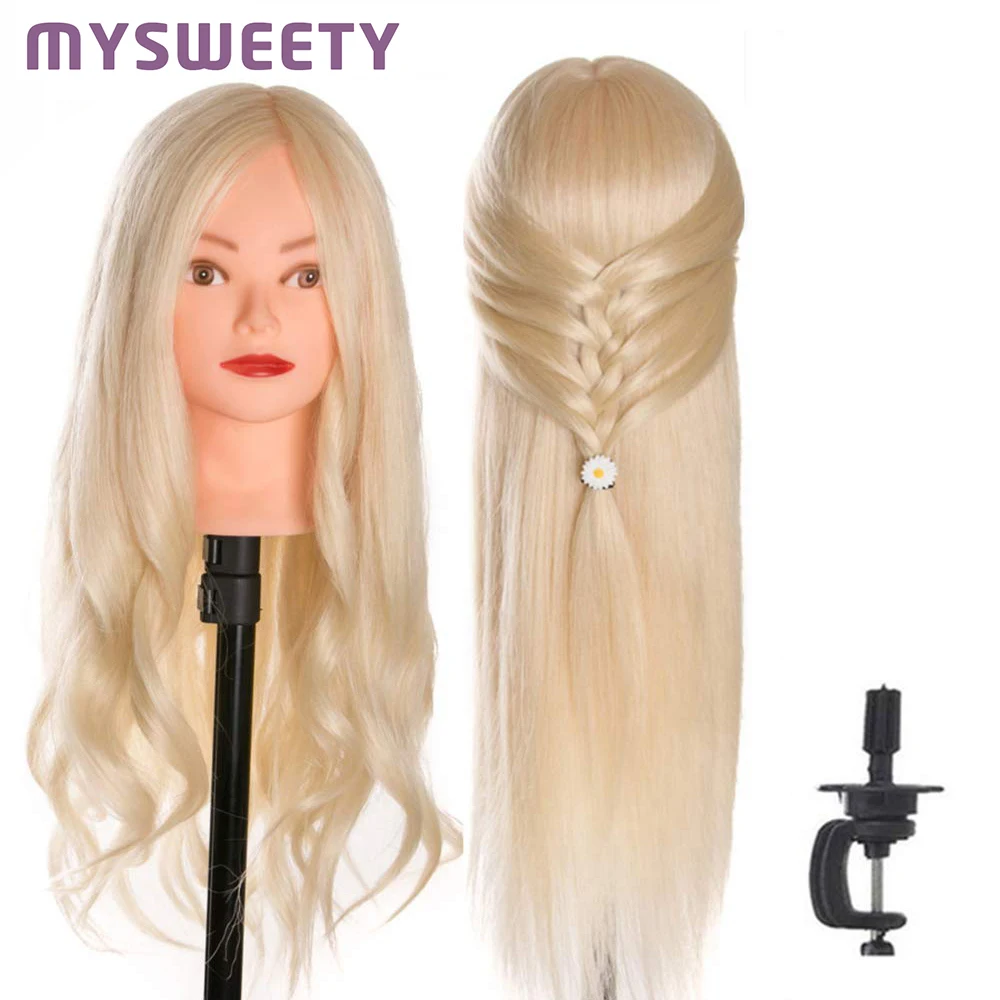 50 Blonde Real Hair 60 cm Professional Styling Head Wig Head Stand