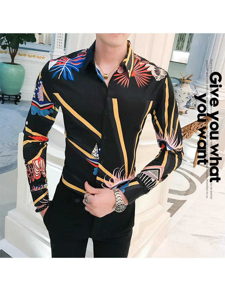 Модная полосатая рубашка с принтом для мужчин, Camiseta Masculina Manga Longa, длинный рукав, нижняя рубашка для мужчин, дизайнерские вечерние рубашки для ночного клуба
