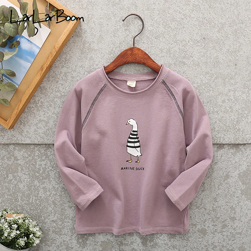 LarLarBoom Kids T-shirt New Autumn Casual Style Kids Cotton Long Sleeve T-shirt Unisex Cartoon Duck Pattern O-Neck Tops - Цвет: Фиолетовый