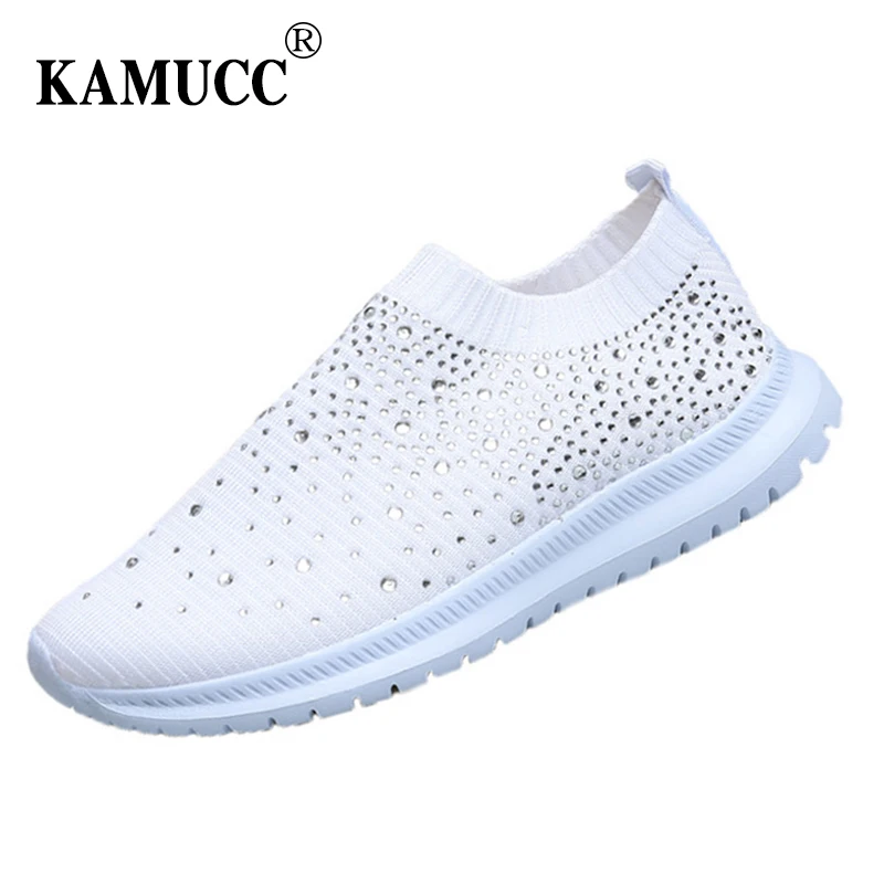 Women White Sneakers Vulcanize Shoes Ladies Fashion Bling Sneakers Summer Slip-On Sock Sneakers Femme Zapatillas Mujer 2021 