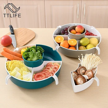 

New Rotating Drain Basket Multifunctional Compartment Detachable Multi-grid Fruit Vegetable Storage Drain Basket Kitchen Tools
