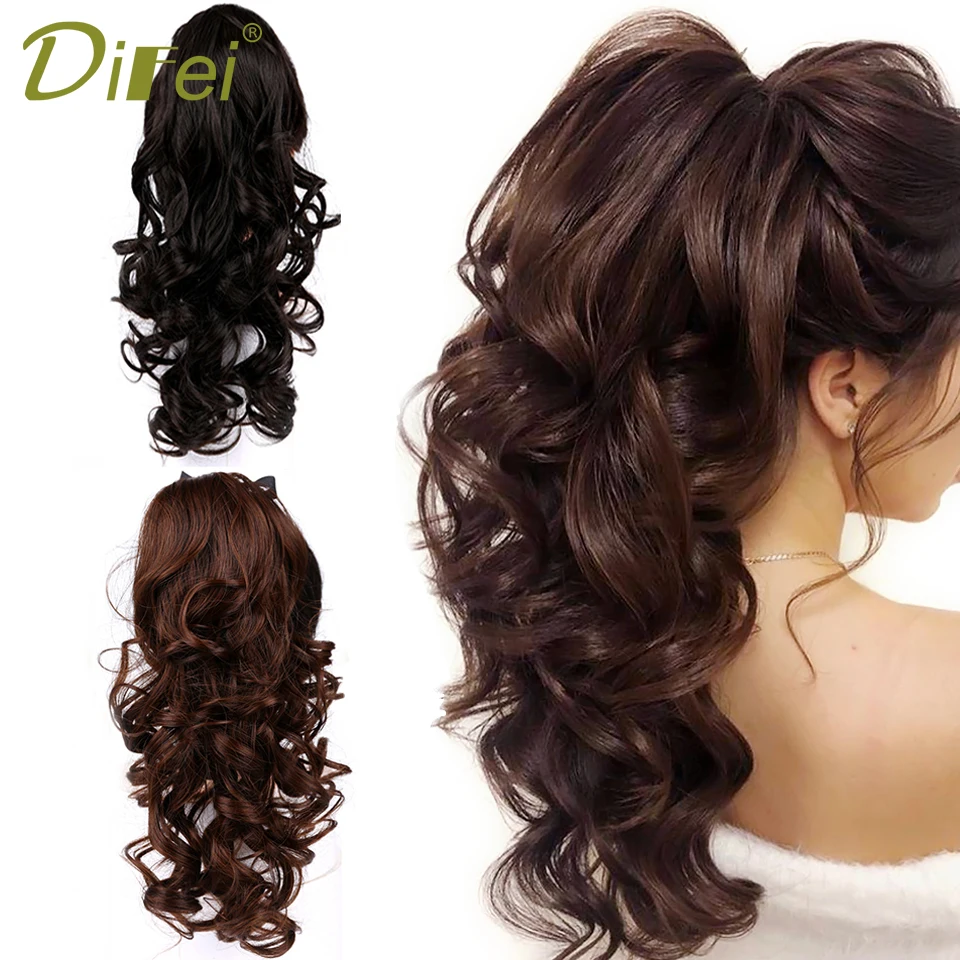Fake Hair Extensions DIFEI Women's Synthetic Long Wavy Ponytail Clip in High Temperature Fiber Natural Wrap Around
