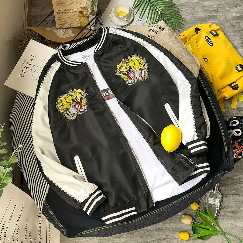 Южная Корея Harajuku ветровая вышитая голова тигра куртка Йокосука для мужчин и женщин японский стиль Осень популярный бренд пары Baseb