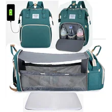 Bolsa de pañales portátil multifuncional para mamá, mochila grande plegable de viaje para bebé, almohadillas de mesa para cambiar pañales para cama de bebé para exteriores