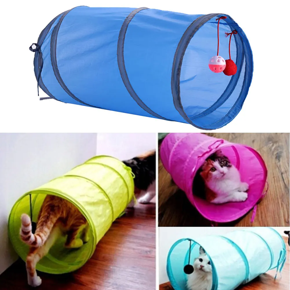 

Camouflage Crackle Chute Pet Cat Small Animal Tunnel Blue Toys With Plush Ball