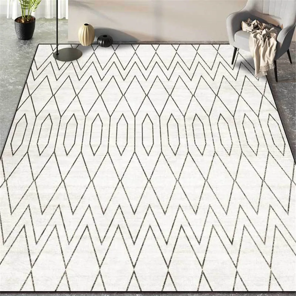 Black White Nordic Geometric Carpet Living Room Modern Simple Bedroom Rug For Children Kitchen Floor Mats Anti Slip Washable Black White Nordic Geometric Carpet Living Room Modern Simple Bedroom Rug For Children Kitchen Floor Mats Anti Slip Washable