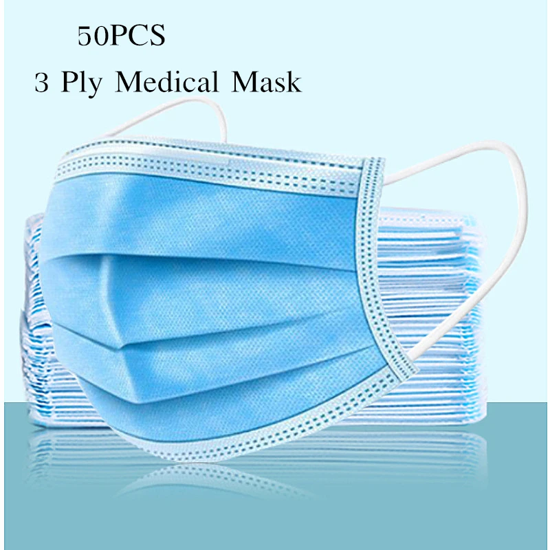 

Face Mouth Masks Quality Disposable Mask 50 Pcs 100Pcs 3 Layer PM2.5 Filter Nonwoven Breathable Anti Pollution Flu Hygiene