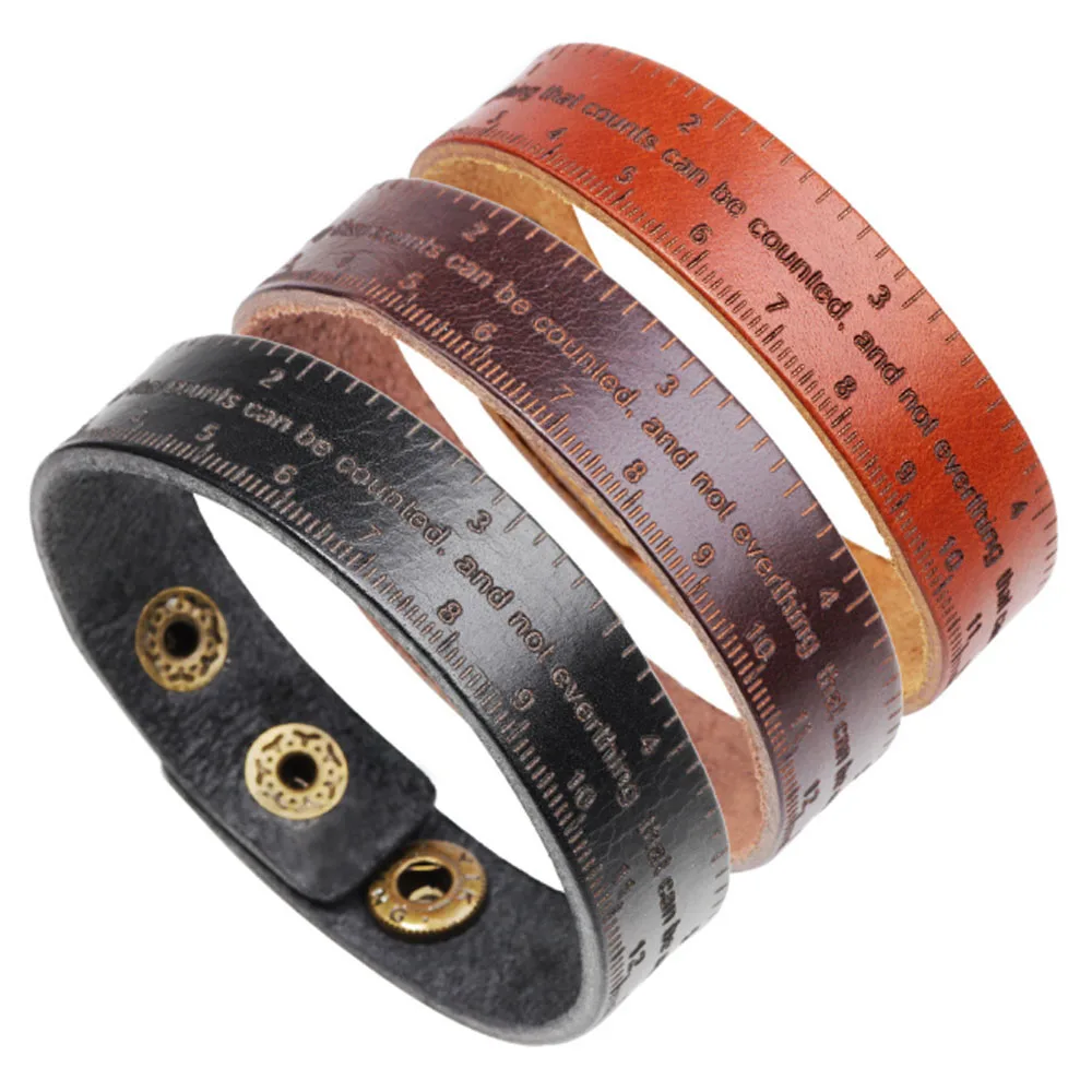Wholesale Retro Cuff Multifuncti Leather Bracelet Men British style Ruler Cowhide Leather Charm Bracelet Friend Gift