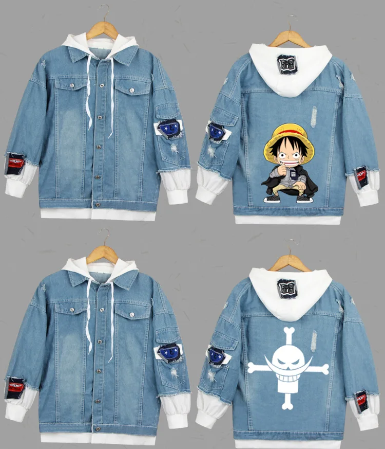 AnimeONE/толстовки с капюшоном с изображением обезьяны D Luffy, толстовки для косплея, костюмы Roronoa Zoro, куртки, Повседневная джинсовая куртка с героями мультфильмов