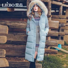 Пуховик с воротником из натурального меха длинное плотное пальто до колена для девочек одежда с капюшоном и вышивкой 1025