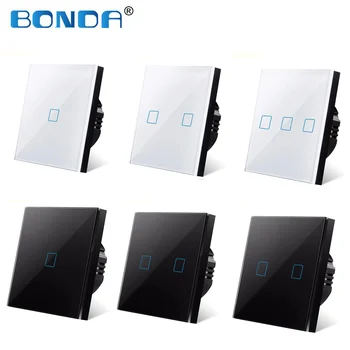 

BONDA Wall switch, EU standard, white crystal ,tempered glass panel, touch switch, Ac220v, 1 way, wall lamp, wall touch screen
