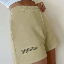 

Summer Women's Stretch High Waist Shorts English Letter Printing Elastic Loose Solid Color Ladies Casual Street Sports Shorts
