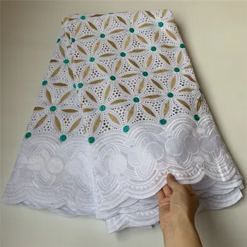 

5yard Swiss lace fabric 2020 latest heavy beaded embroidery African 100% cotton fabrics Swiss voile lace popular Dubai style
