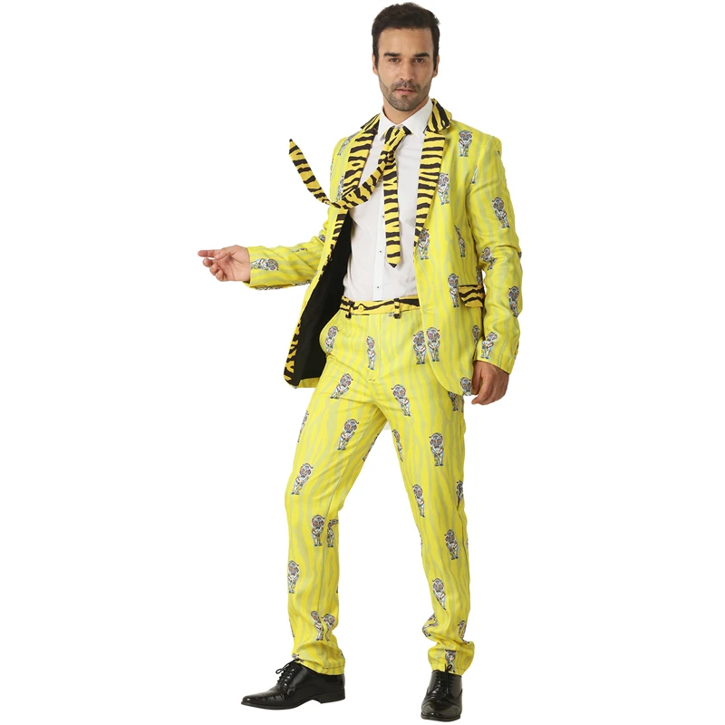 New Men's Fancy Crazy Suit Yellow Tiger Design Fashionable Adult Halloween Party Costume